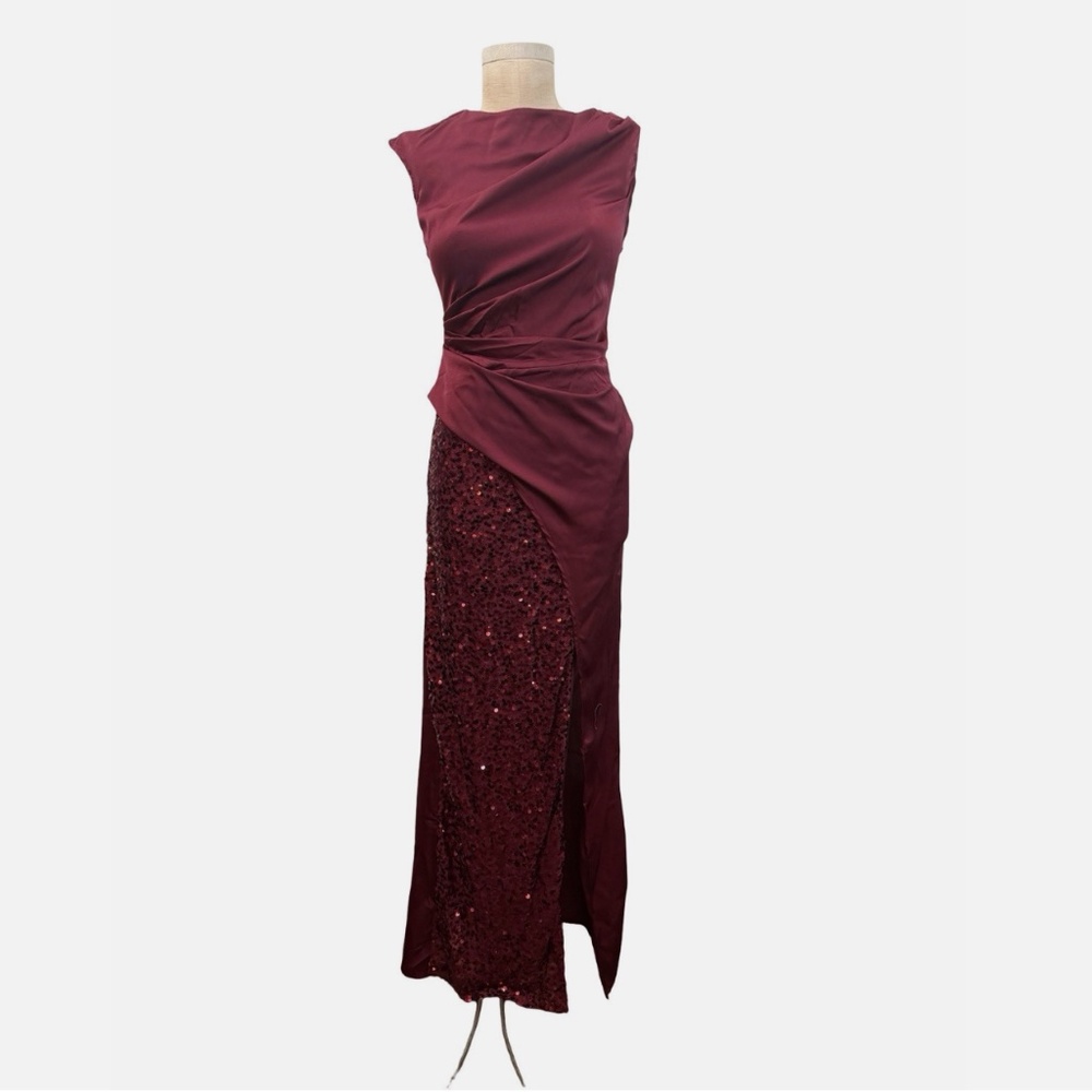 SHEIN Wine Red Dress Slit High Neck - Size Small